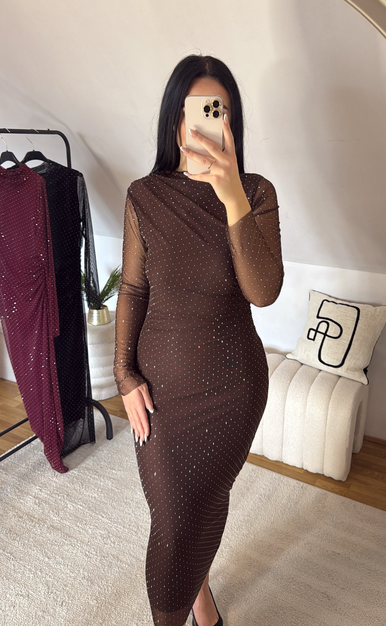 Robe manche longue à strass