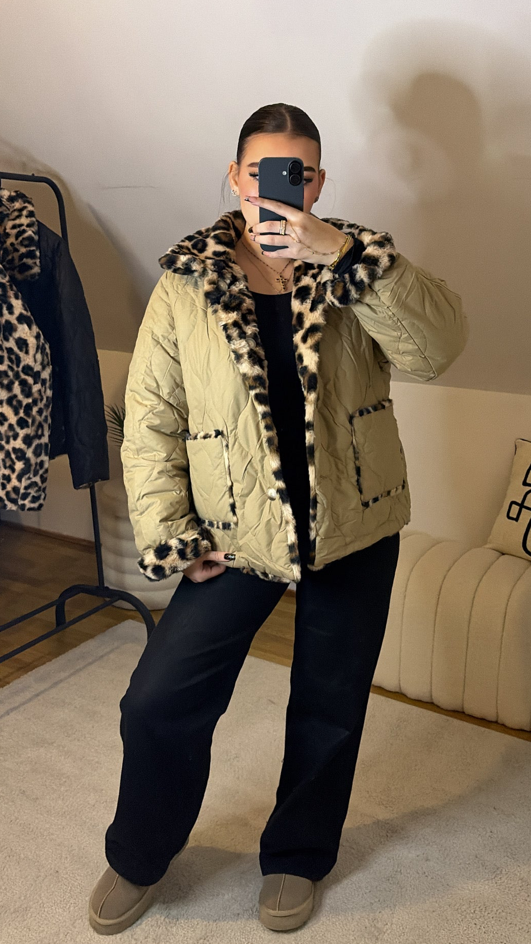 Manteau réversible léopard